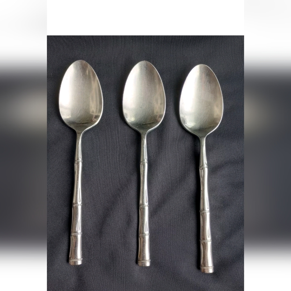 3 Reed & Barton Rebacraft Royal Bamboo Table Soup Spoons Japan Stainless…